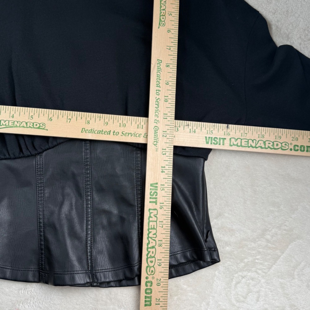 Black Corset Waist Top Faux Leather Panel Crop Long Sleeve Y2K Baddie Chic XS - Picture 3 of 6